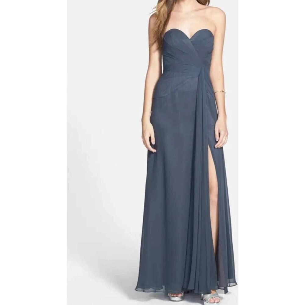 FAVIANA Black Strapless Sweetheart Chiffon Maxi Wedding Prom Gown Dress Size 4